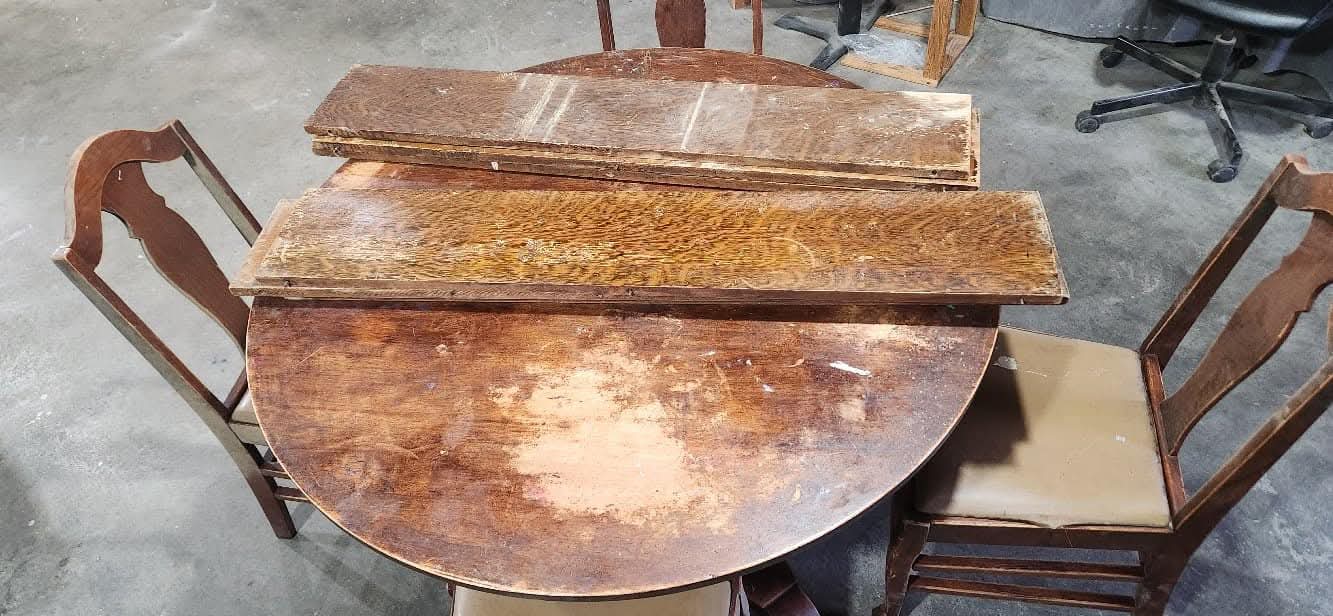 Kitchen table during restoration